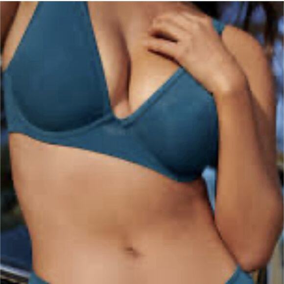 Third Love Bra 42C Cotton Plunge Bra Blue Teal Padded Underwire NWT - Picture 8 of 8